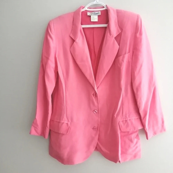 Vintage 100% Silk Pink Oversized and Longline Single Breasted Blazer XS - Picture 3 of 16